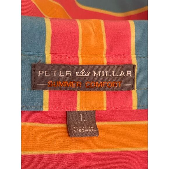 Peter Millar Men's Golf Shirt Large Summer Comfort Colorful Striped Lightweight‎ - Picture 4 of 11